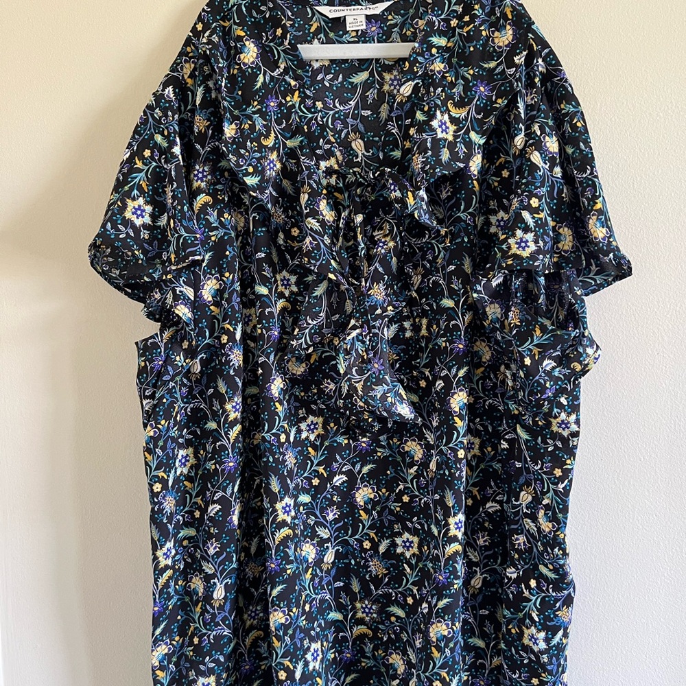 Floral Print Blouse - Black and Blue